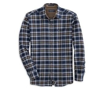 Fish Hippie Durston Flannel Shirt Mens XL Navy Plaid Stretch Button Front